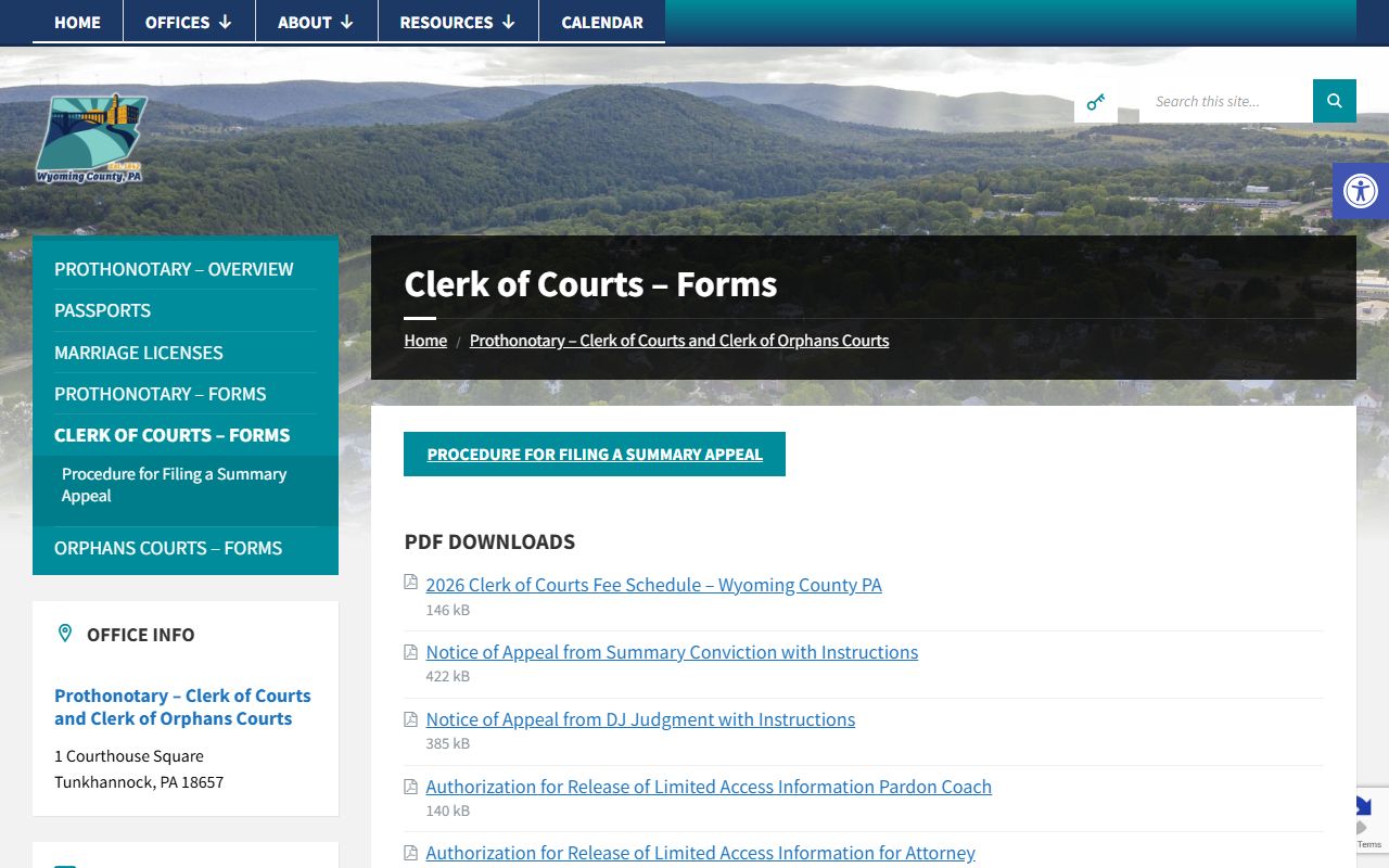 Wyoming County Clerk of Courts maintains DUI criminal records